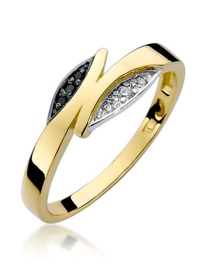 Pierścionek W0107 z czarnymi Diamentami żółte złoto