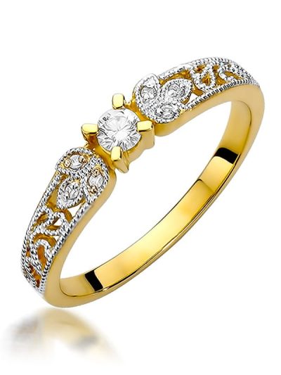 Pierścionek W0411 Diament 0,10ct żółte złoto