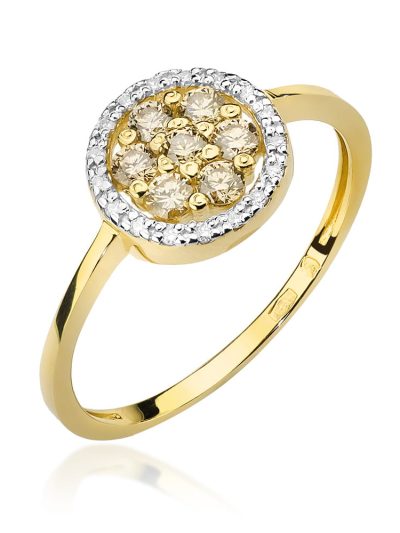 Pierścionek W0440 z brązowymi Diamentami żółte złoto