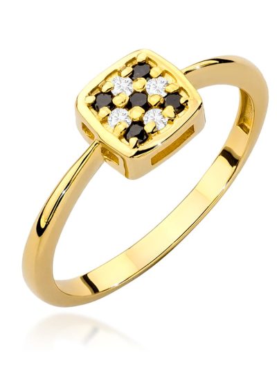 Pierścionek W0555 z czarnymi Diamentami żółte złoto